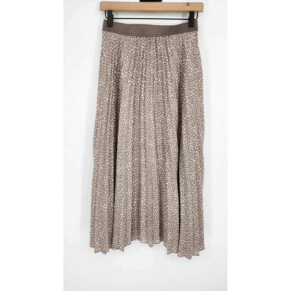 Vince Camuto Womens Taupe Pleated Midi Skirt Size XS Deer Spots Modern Chic